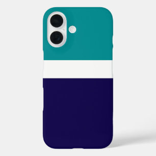 Teal White Blue Plain Color Block Design  iPhone 16 Case