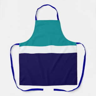 Teal White Blue Plain Colour Block Design Apron