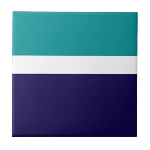 Teal White Blue Plain Colour Block Design  Ceramic Tile