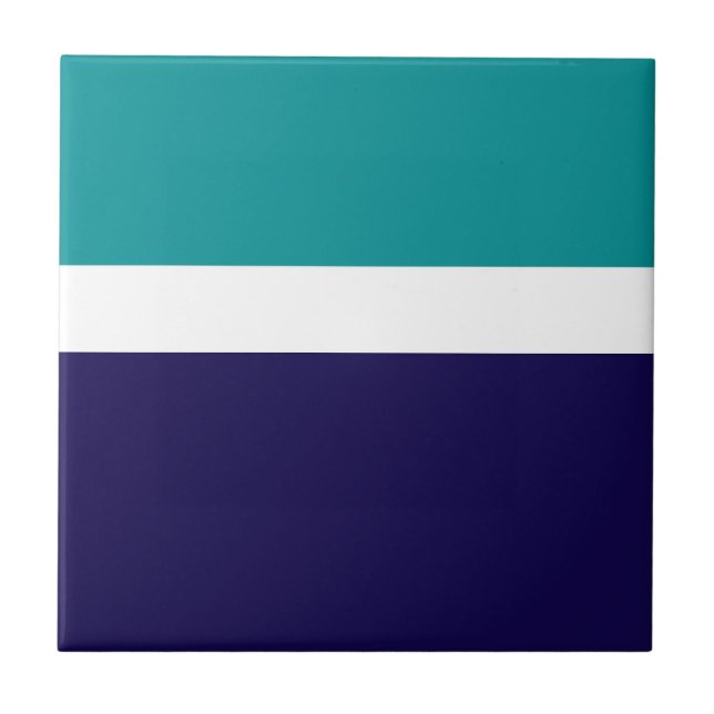 Teal White Blue Plain Colour Block Design  Ceramic Tile (Front)