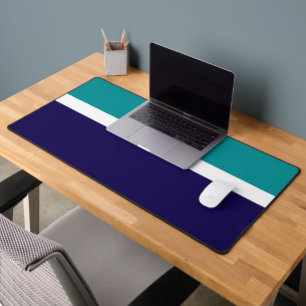 Teal White Blue Plain Colour Block Design Desk Mat