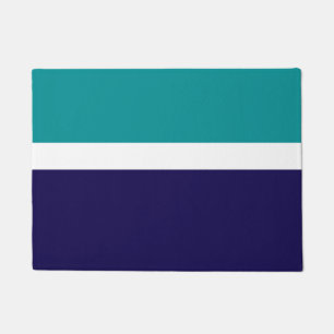 Teal White Blue Plain Colour Block Design  Doormat