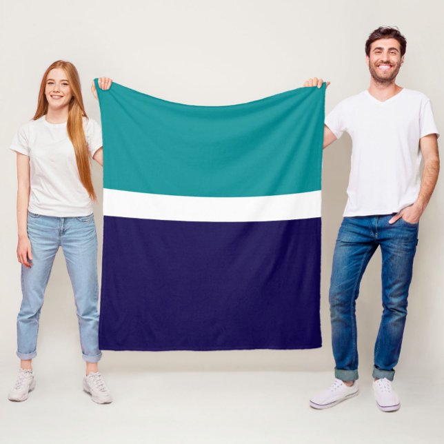 Teal White Blue Plain Colour Block Design  Fleece Blanket (Creator Uploaded)