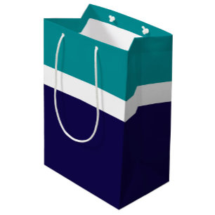 Teal White Blue Plain Colour Block Design Medium Gift Bag