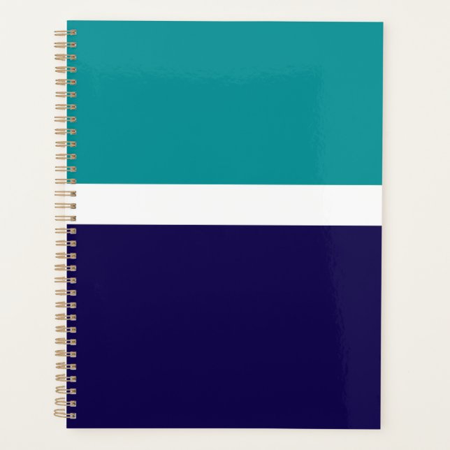 Teal White Blue Plain Colour Block Design  Planner (Front)