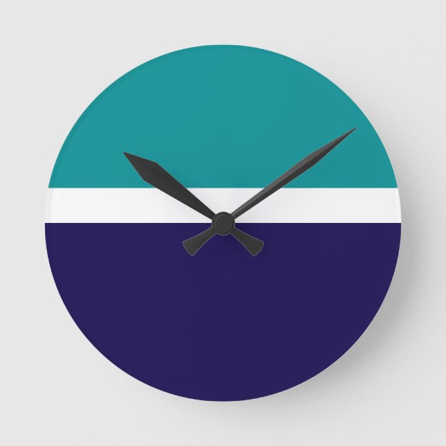 Teal White Blue Plain Colour Block Design  Round Clock (Front)