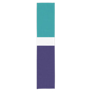 Teal White Blue Plain Colour Block Design Short Table Runner