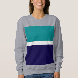 Teal White Blue Plain Colour Block Design  Sweatshirt