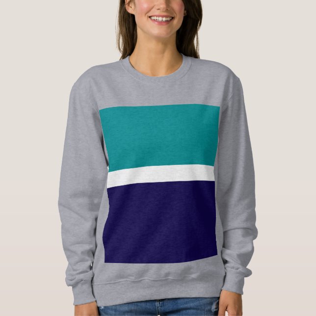 Teal White Blue Plain Colour Block Design  Sweatshirt (Front)