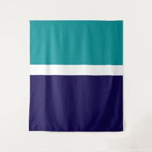 Teal White Blue Plain Colour Block Design Tapestry