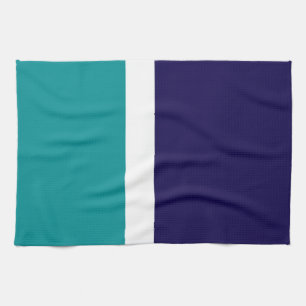 Teal White Blue Plain Colour Block Design Tea Towel