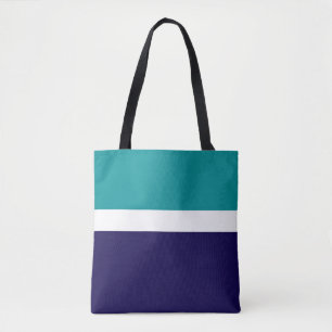 Teal White Blue Plain Colour Block Design Tote Bag