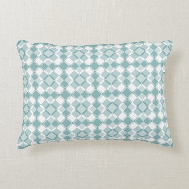 Teal White Checker Argyle Pattern Decorative Cushion (Front)