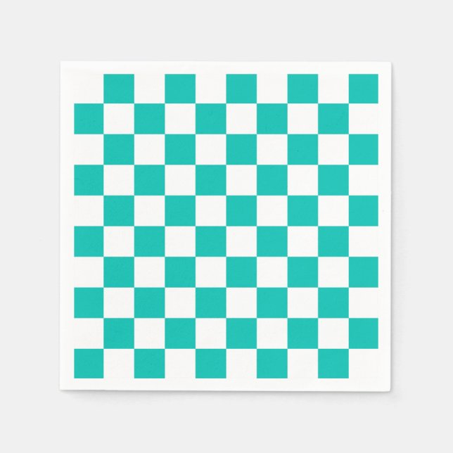 Teal White Checker Board Pattern Napkin (Front)