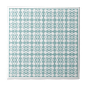 Teal White Chequered Argyle Pattern Ceramic Tile