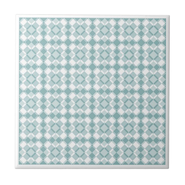 Teal White Chequered Argyle Pattern Ceramic Tile (Front)