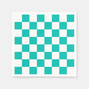 Teal White Chequered Board Pattern Napkin