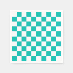 Teal White Chequered Board Pattern Napkin