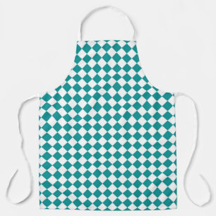 Teal White Chequered Diamond Pattern Apron