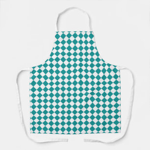 Teal White Chequered Diamond Pattern Apron