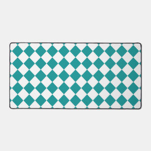 Teal White Chequered Diamond Pattern Desk Mat