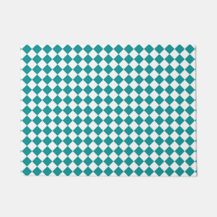 Teal White Chequered Diamond Pattern Doormat