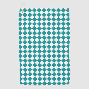 Teal White Chequered Diamond Pattern Golf Towel