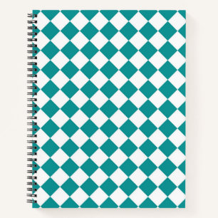Teal White Chequered Diamond Pattern Notebook