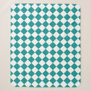 Teal White Chequered Diamond Pattern Sherpa Blanket