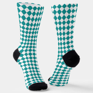 Teal White Chequered Diamond Pattern Socks
