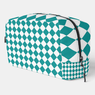 Teal White Chequered Diamond Pattern Toiletry Bag