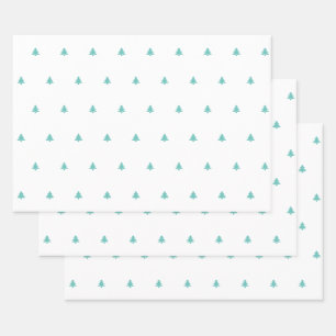 Teal/White Christmas Tree Simple Iconic Pattern Wrapping Paper Sheet