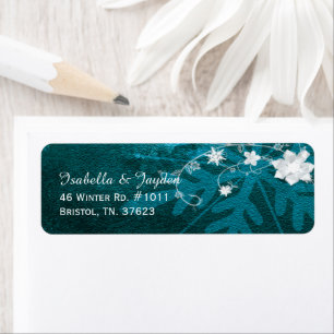 Teal White Christmas Wedding Address Return Address Label