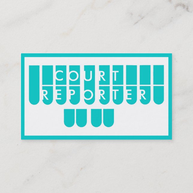Teal white court reporter custom business cards (Back)
