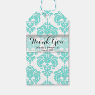 Teal & White Damask Vintage Wedding Event Favour Gift Tags