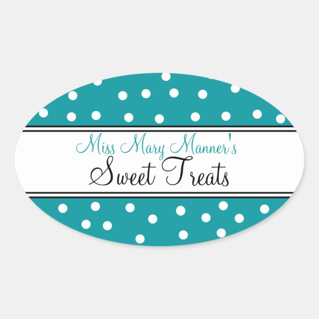 Teal & White Dots-Business Logo-Sweets Oval Sticker (Front)