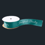 Teal White Elegant Wedding Personalised Name Satin Ribbon<br><div class="desc">Teal White Elegant Wedding Personalised Name Custom Satin Ribbon features your personalised names in elegant white calligraphy script on a teal background. Personalised by editing the text in the text boxes. Designed by ©Evco Studio www.zazzle.com/store/evcostudio</div>