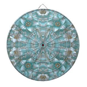 Teal White Floral Dartboard