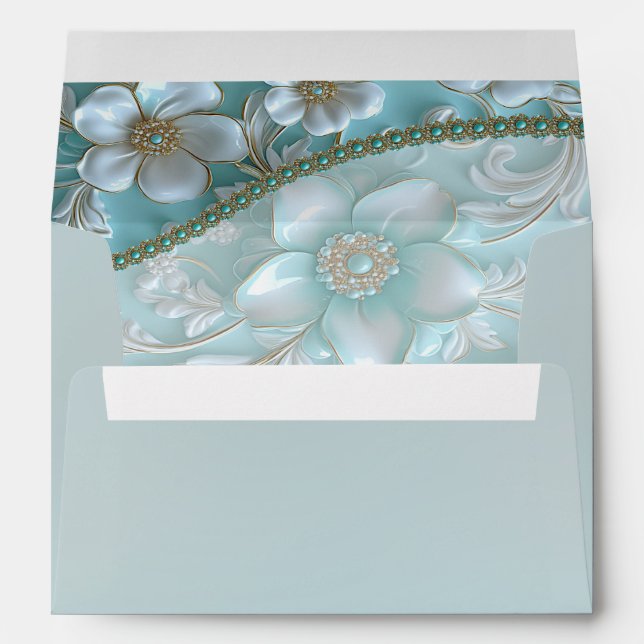 Teal White Floral Envelope (Back (Bottom))