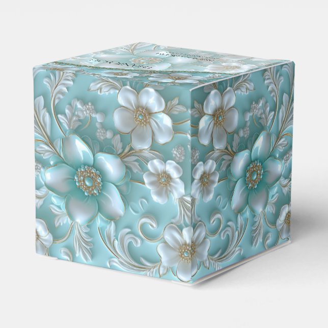 Teal White Floral Favour Box (Back Side)