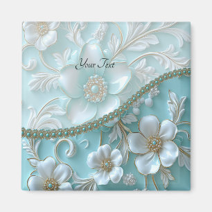 Teal White Floral Magnet