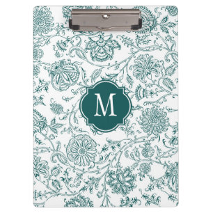 Teal & White Floral Monogram Clipboard