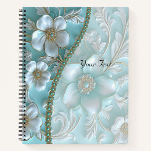 Teal White Floral Notebook
