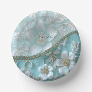 Teal White Floral Paper Bowls Paper Plate