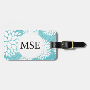 Teal White Floral Pattern Luggage Tag