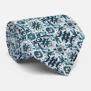 Teal & White Floral Pattern  Tie