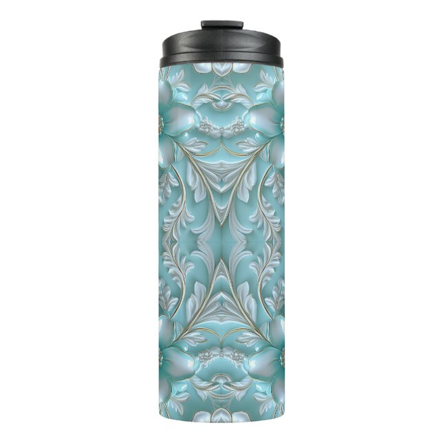 Teal White Floral Thermal Tumbler (Front)