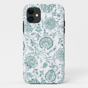 Teal & White Flower Pattern iPhone 11 Case