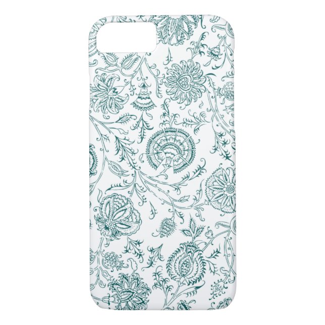 Teal & White Flower Pattern iPhone 7 Case (Back)