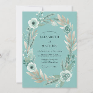 Teal White Foliage Eucalyptus Wedding Invitation